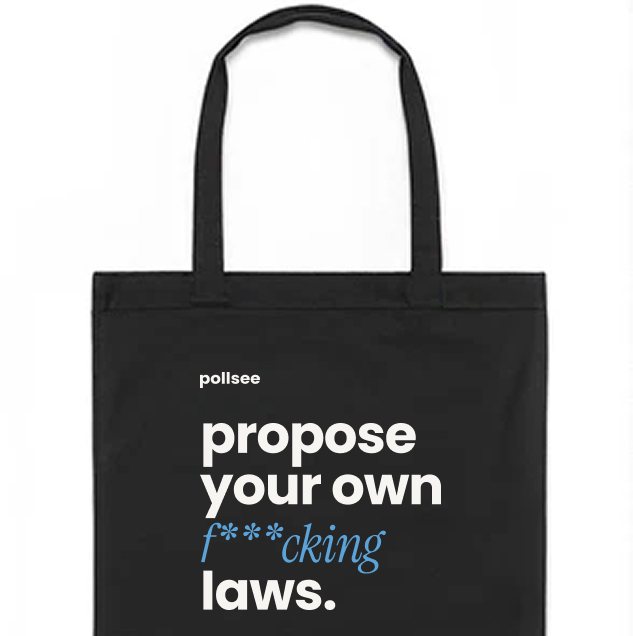Black cotton tote printed with propose your own f***cking laws.